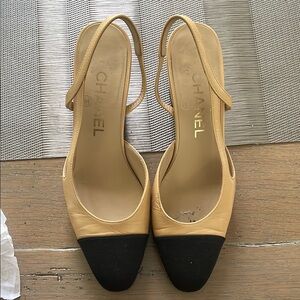 Chanel Beige and Black Women's Slingback Shoes